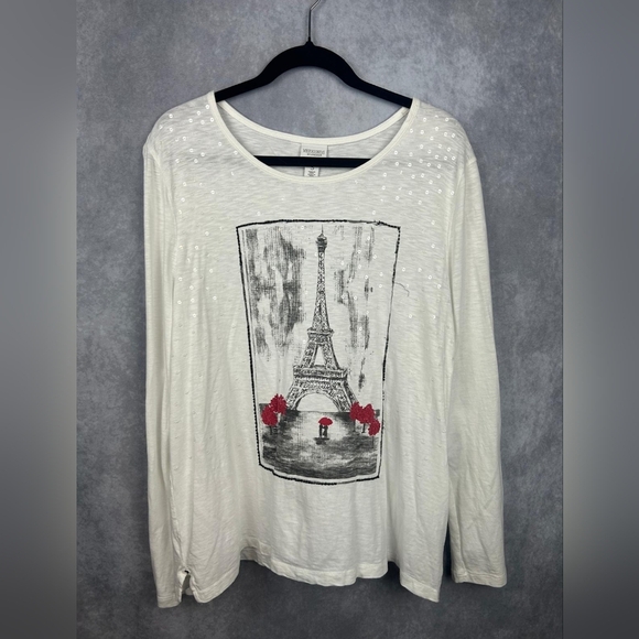 Chico's Parisian Weekends Lightweight Casual Top Embellishments Size 3 Cotton - Picture 1 of 8